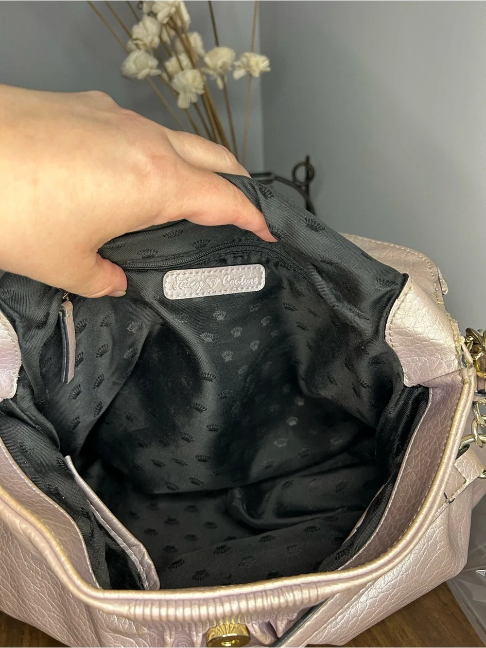 Juicy Couture Greta Lilac Pearl Iridescent Flap Crossbody Y2K Bag
